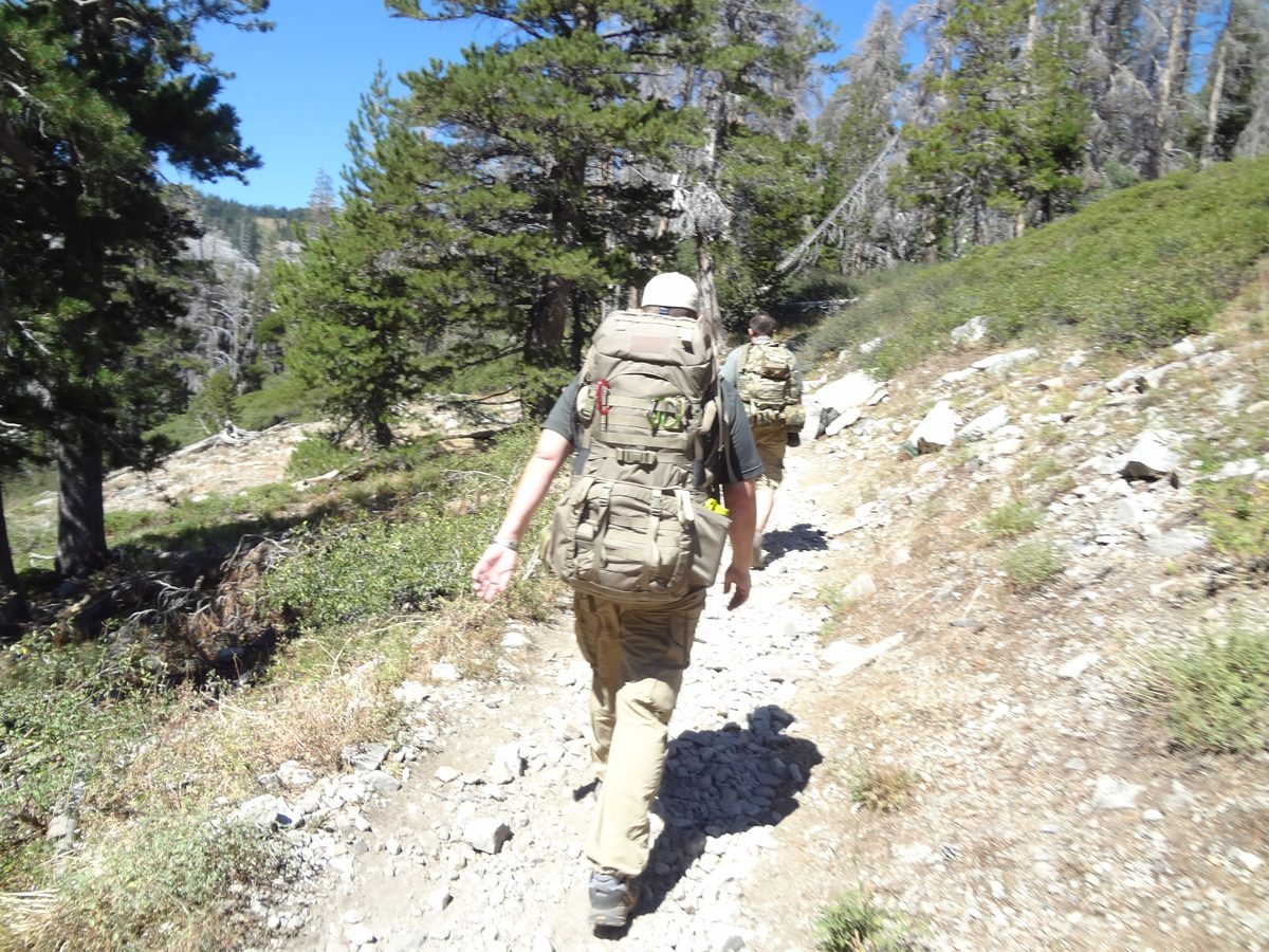 Two experienced hikers heading up the trail into Desolation Wilderness