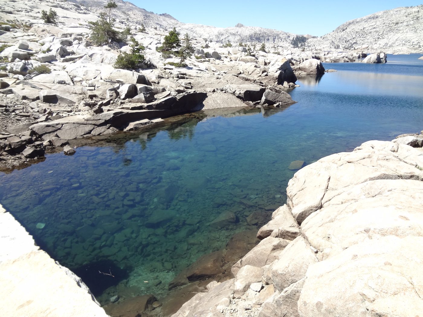 American Lake in Desolation Wilderness, granite boulders and deep blue water