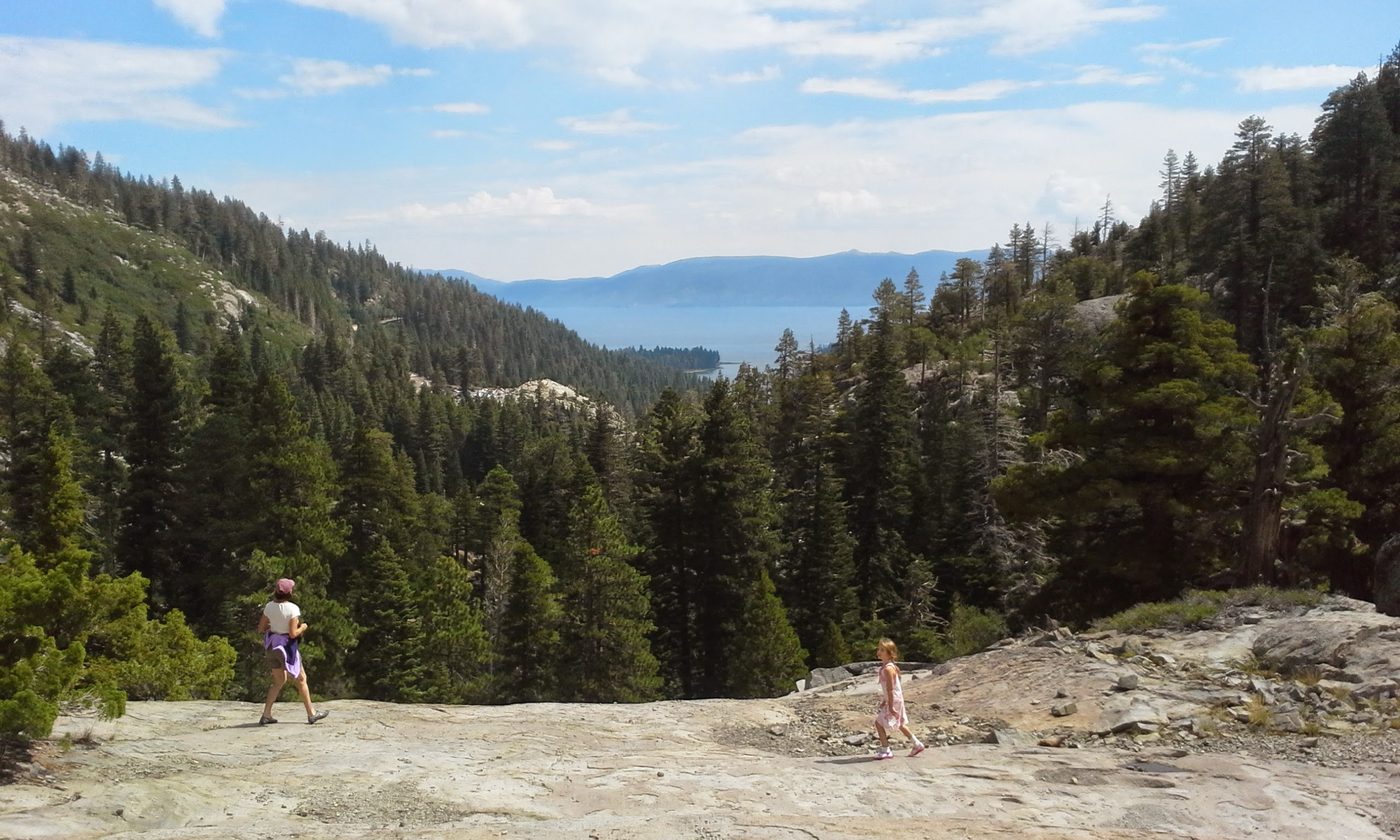 Young children hiking the trail in Desolation Wilderness