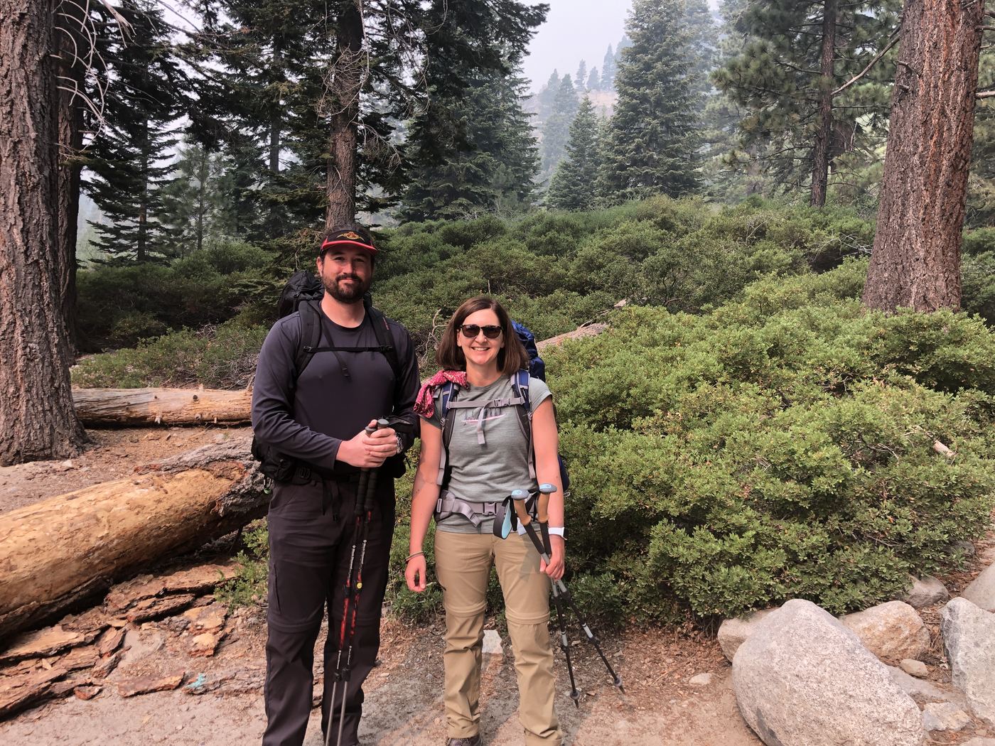 A new hiking partner at the trailhead, ready for a well-known Desolation Wilderness route in 2021