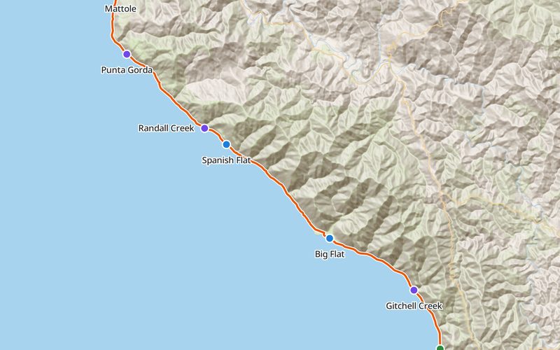 Map of the Lost Coast Trail between Mattole and Black Sands Beach